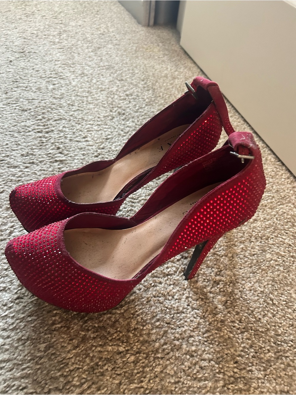 Red Crystal Embellished High Heel Pumps